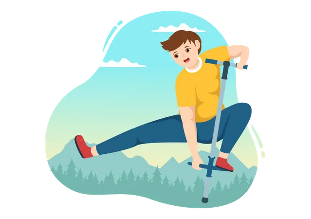 Boy doing stunt using Pogo Stick  Illustration