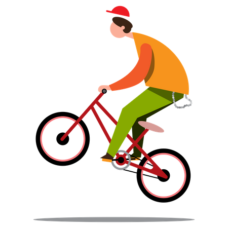 Boy doing stunts while riding bicycle  Illustration