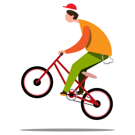 Boy doing stunts while riding bicycle  Illustration