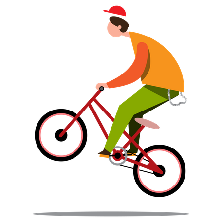 Boy doing stunts while riding bicycle  Illustration