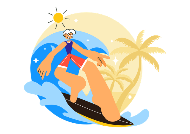 Boy doing summer beach surfing  Illustration