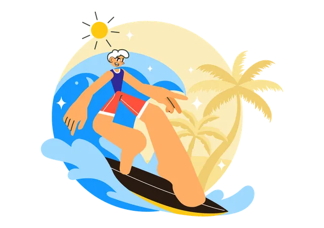 Boy doing summer beach surfing  Illustration