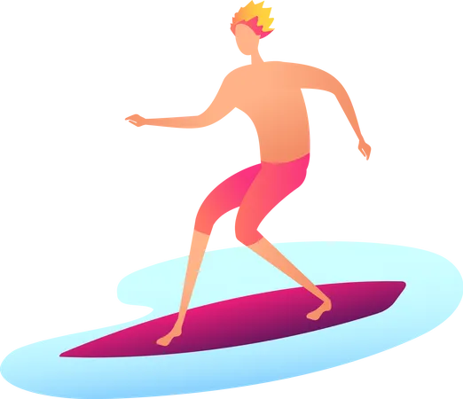 Boy doing surfboarding at beach  Illustration