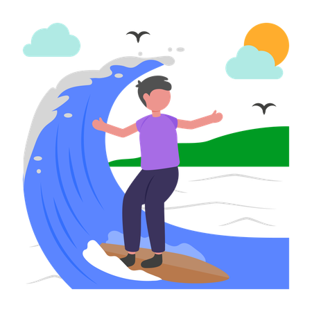 Boy doing Surfing  Illustration