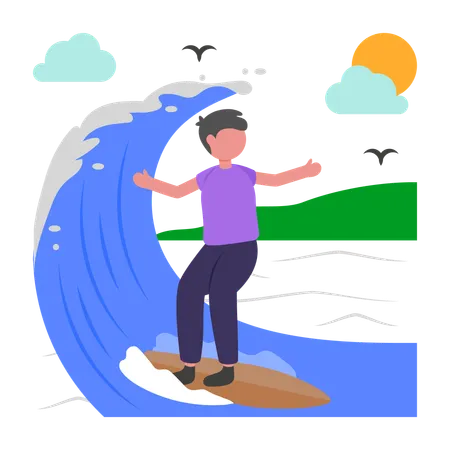 Boy doing Surfing  Illustration