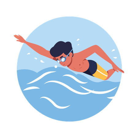 Boy doing swimming in sea  Illustration