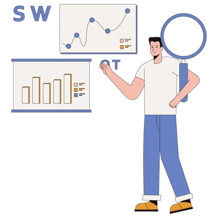 Boy doing SWOT Analysis  Illustration