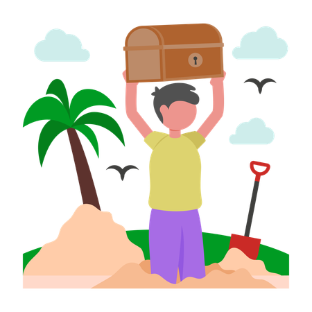 Boy doing treasure Hunting  Illustration