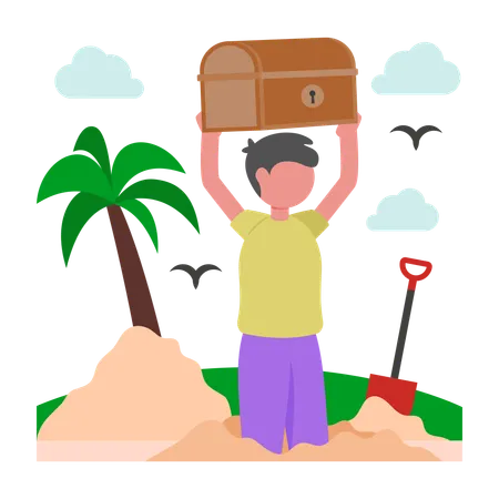 Boy doing treasure Hunting  Illustration