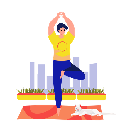 Boy doing tree yoga pose  Illustration