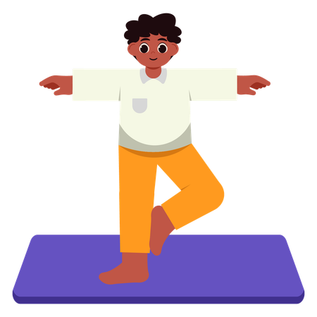 Boy Doing Tree Yoga Pose  Illustration