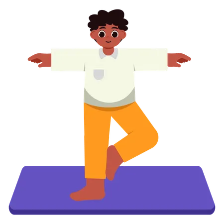 Boy Doing Tree Yoga Pose  Illustration