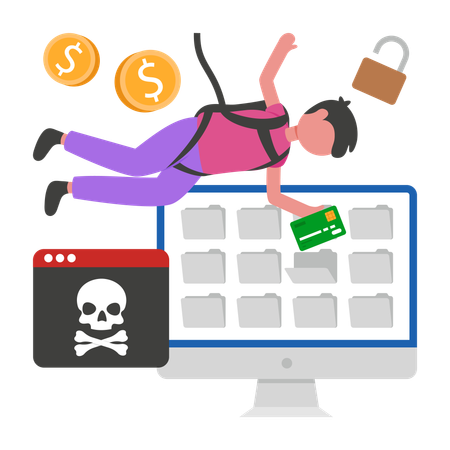 Boy doing Unauthorized Information Extraction Activity  Illustration