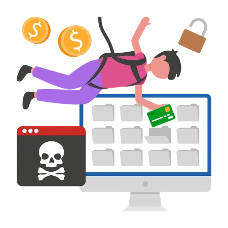 Boy doing Unauthorized Information Extraction Activity  Illustration