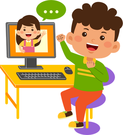 Boy doing video call on computer  Illustration