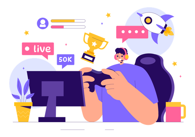 Boy doing video game streaming  Illustration