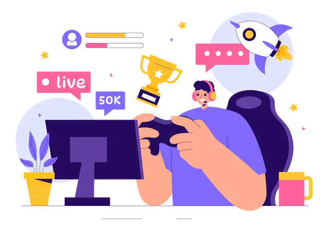 Boy doing video game streaming  Illustration