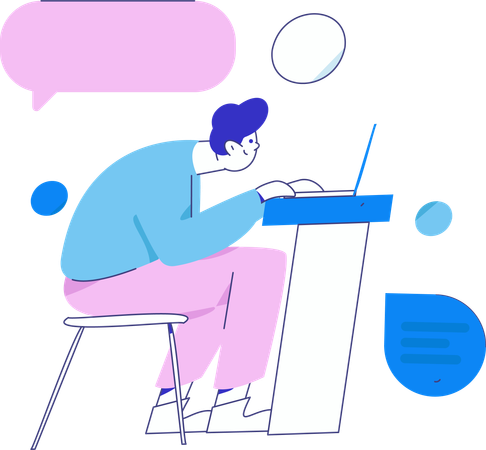 Boy doing virtual conference  Illustration