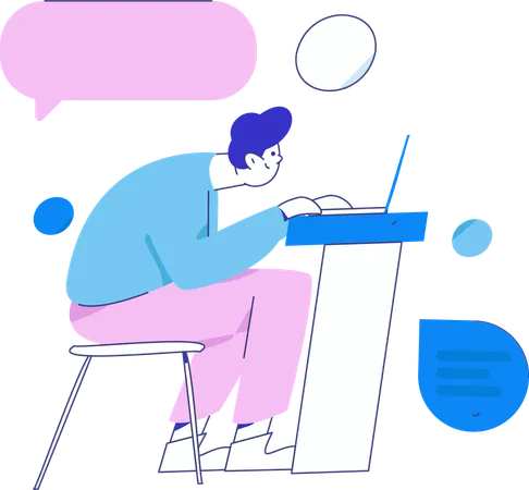 Boy doing virtual conference  Illustration