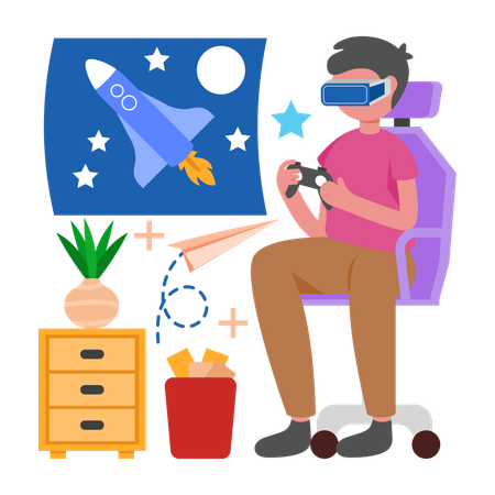 Boy doing Virtual Gaming  Illustration