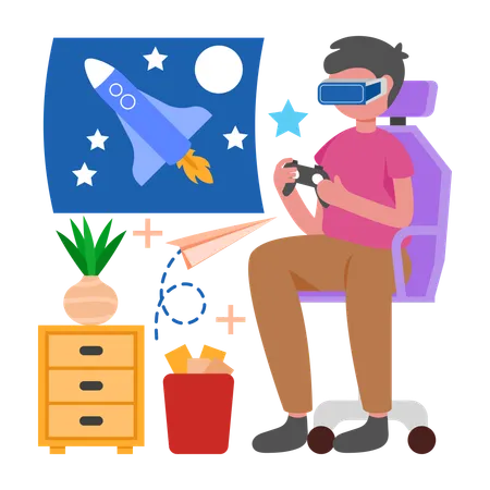 Boy doing Virtual Gaming  Illustration