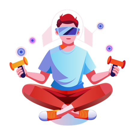 Boy doing virtual gaming  Illustration