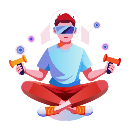 Boy doing virtual gaming  Illustration