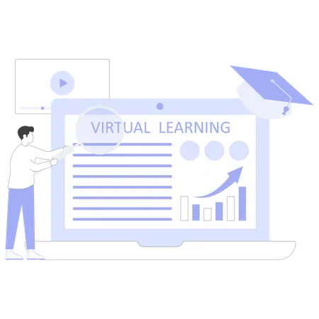 Boy doing virtual learning  Illustration