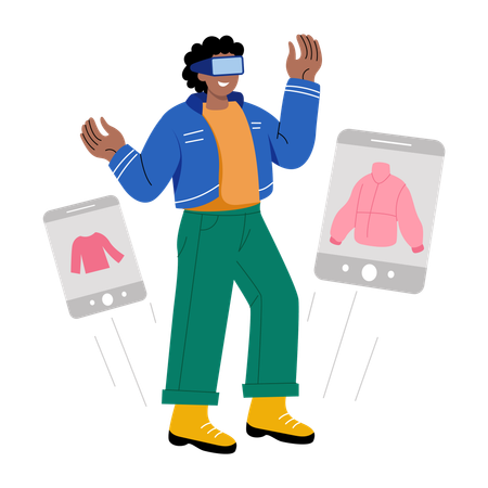 Boy doing virtual shopping  Illustration