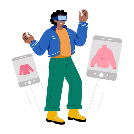 Boy doing virtual shopping  Illustration