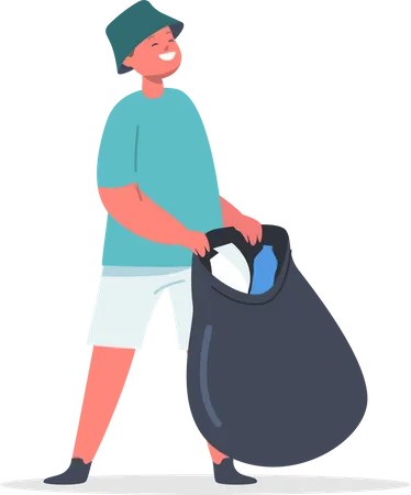 Boy doing volunteer work by cleaning garbage Illustration
