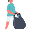 illustration boy cleaning garbage