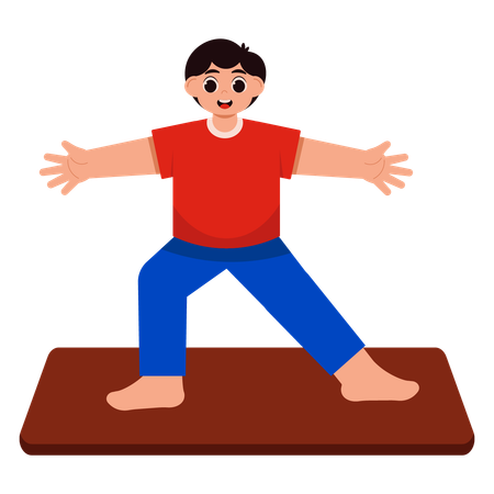 Boy Doing Warrior II Yoga Pose  Illustration