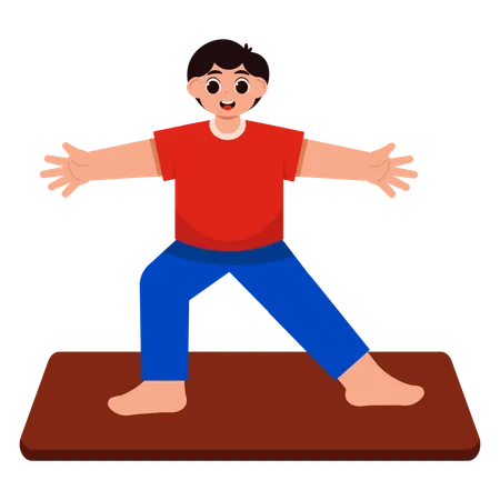 Boy Doing Warrior II Yoga Pose  Illustration