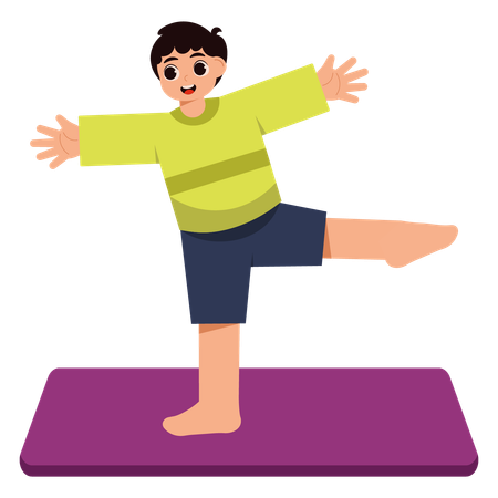 Boy Doing Warrior III Yoga Pose  Illustration