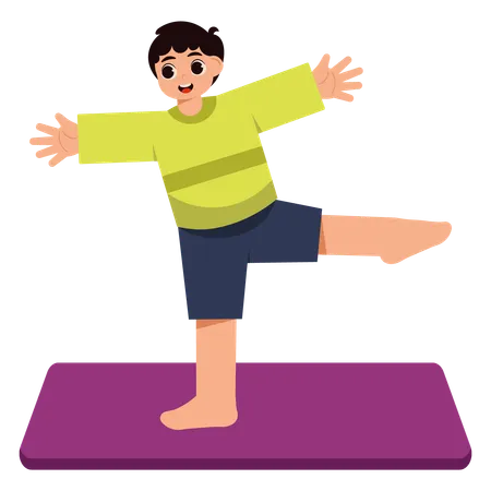 Boy Doing Warrior III Yoga Pose  Illustration