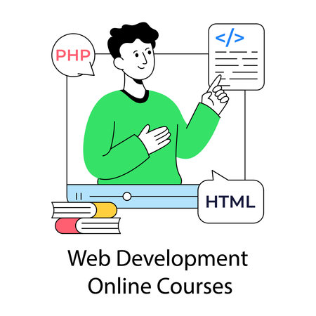 Boy doing web development online course  Illustration