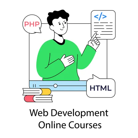 Boy doing web development online course  Illustration