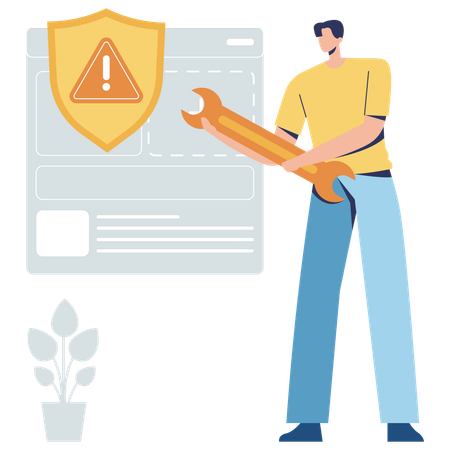 Boy doing website maintenance protection Illustration