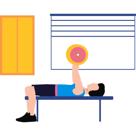 Boy doing weightlifting in gym  Illustration