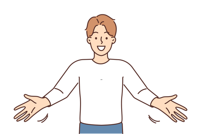 Boy doing welcoming gesture  Illustration