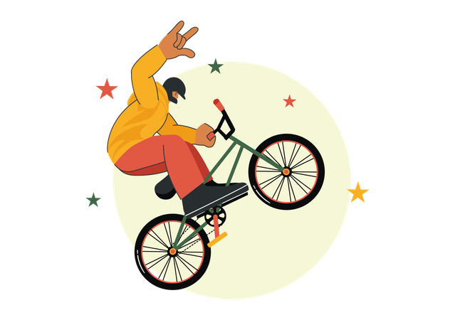 Boy doing wheelie using bmx bike  Illustration