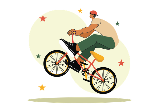 Boy doing wheelie using bmx bike  Illustration