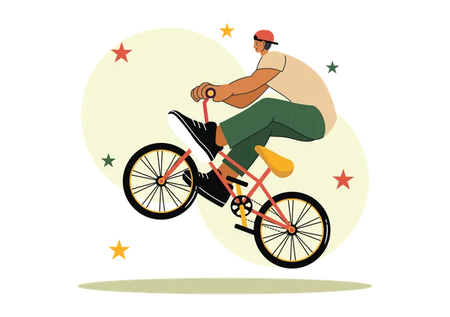 Boy doing wheelie using bmx bike  Illustration