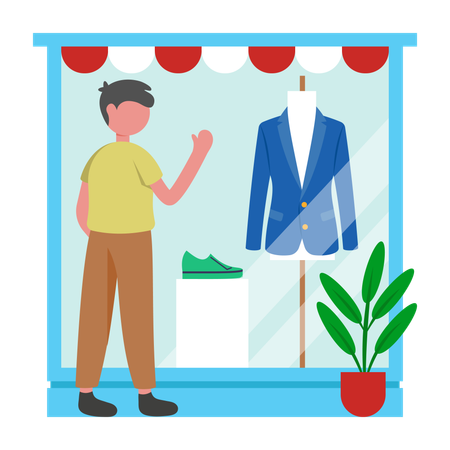 Boy doing Window Shopping  Illustration