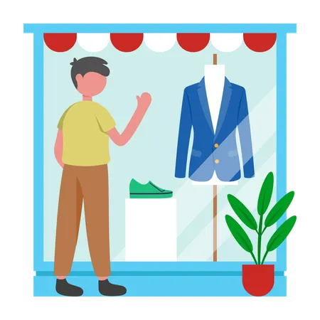 Boy doing Window Shopping  Illustration