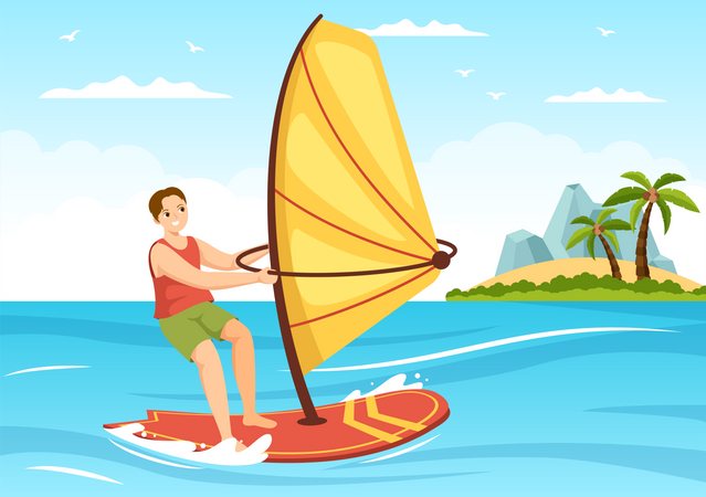 Boy doing Windsurfing  Illustration