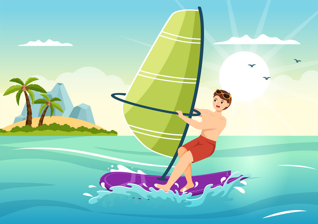 Boy doing Windsurfing  Illustration