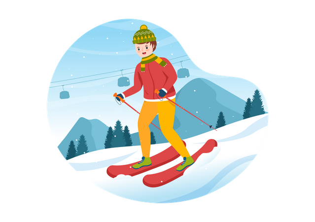 Boy doing winter snow gliding  Illustration