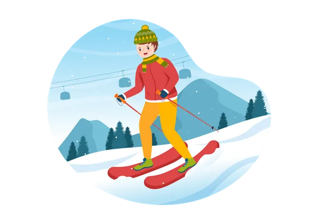 Boy doing winter snow gliding  Illustration